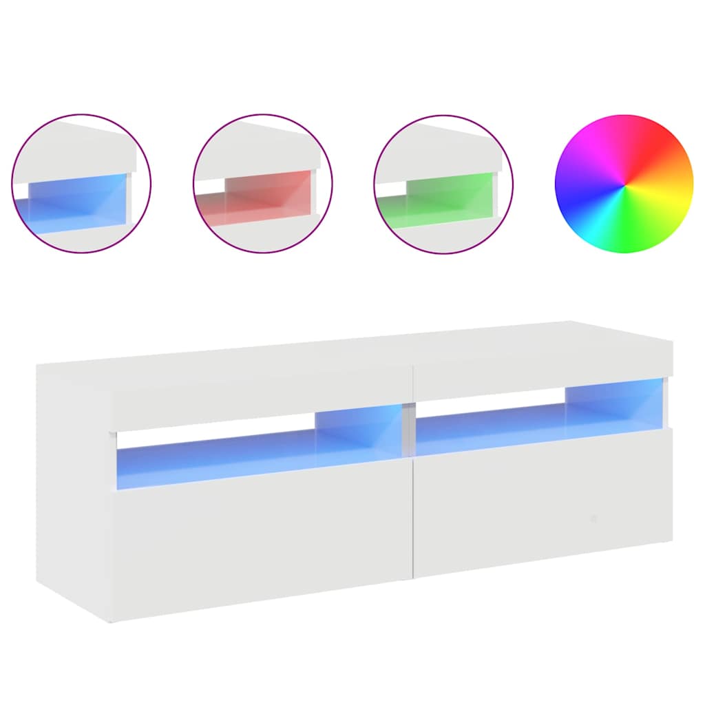 TV skrinky s LED svetlami 2 ks lesklé biele 60x35x40 cm