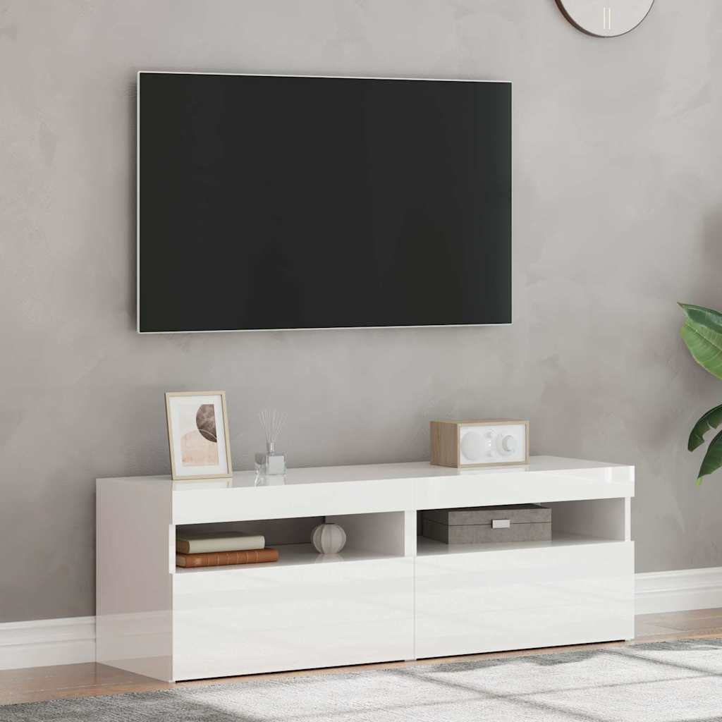 TV skrinky s LED svetlami 2 ks lesklé biele 60x35x40 cm
