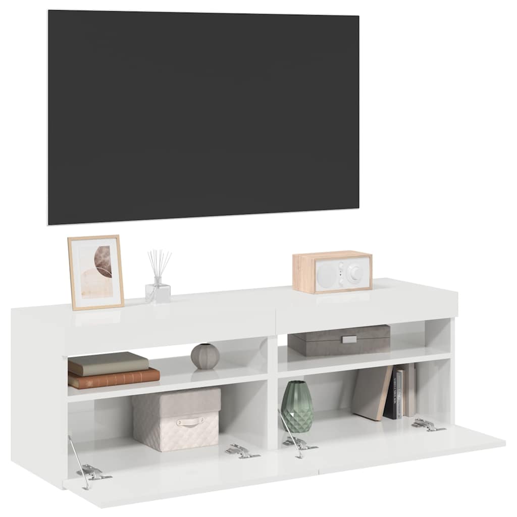 TV skrinky s LED svetlami 2 ks lesklé biele 60x35x40 cm