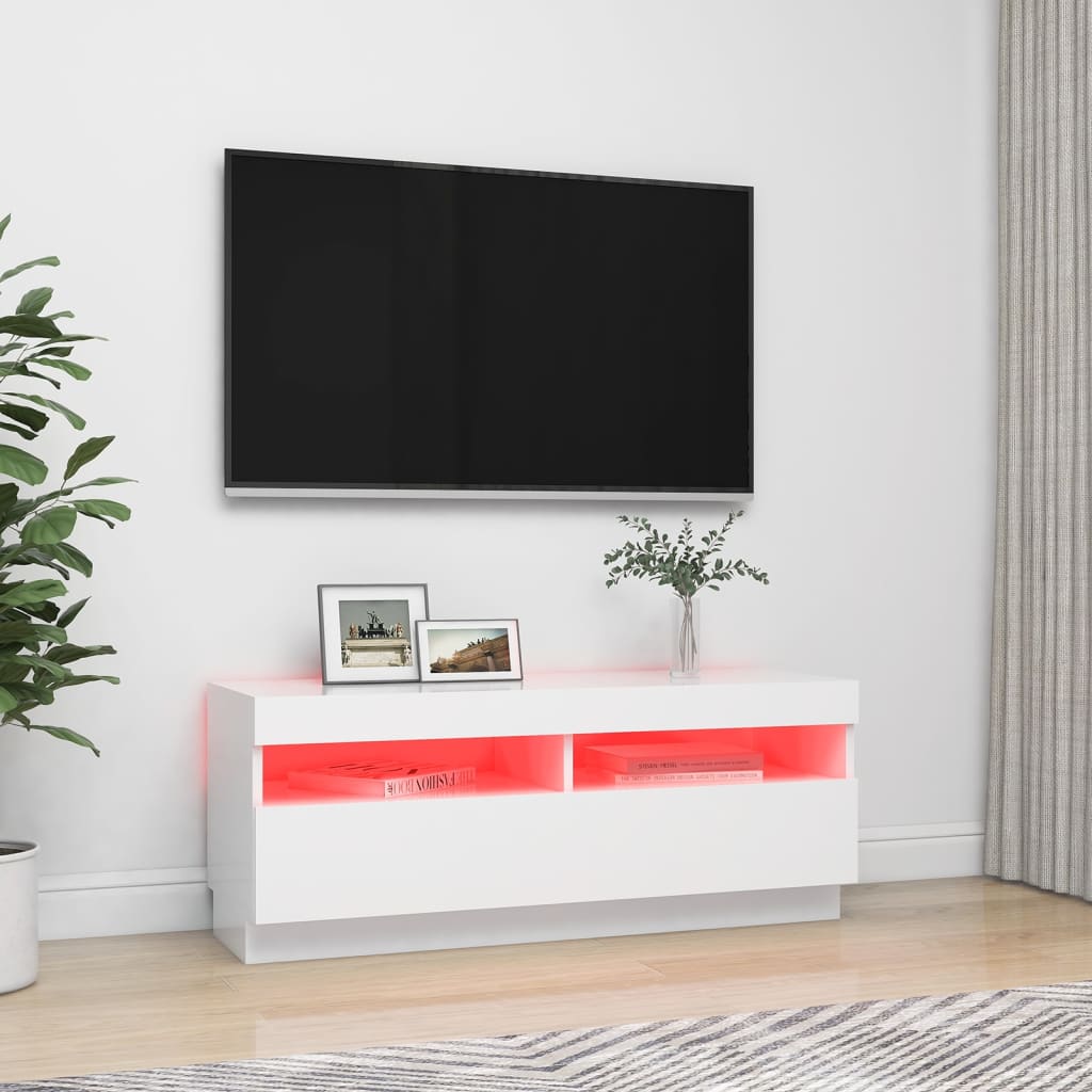 TV skrinka s LED svetlami biela 100x35x40 cm