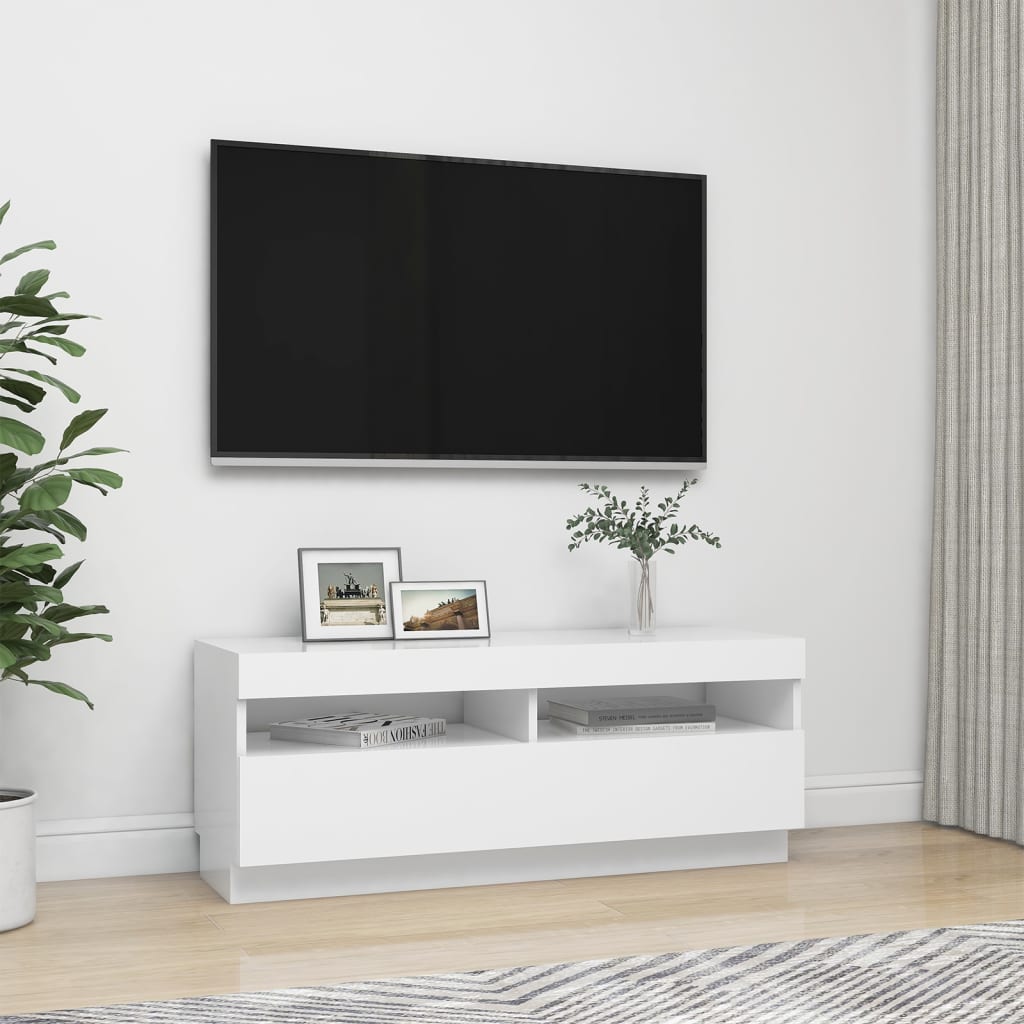 TV skrinka s LED svetlami biela 100x35x40 cm