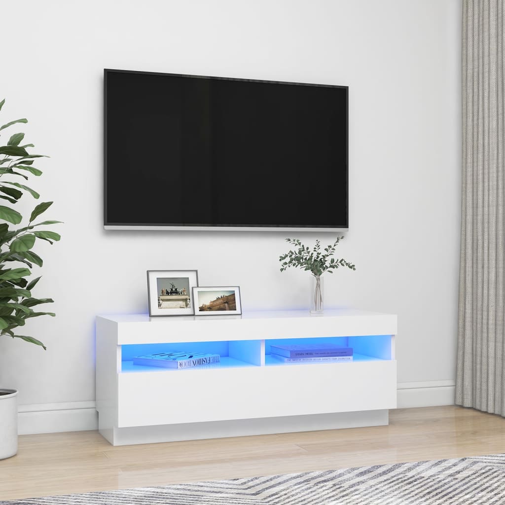 TV skrinka s LED svetlami biela 100x35x40 cm