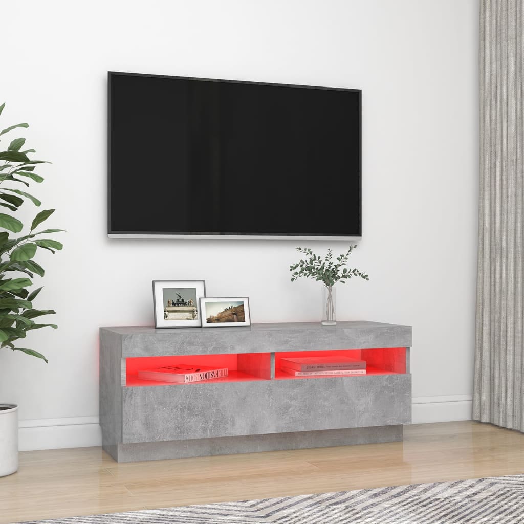TV skrinka s LED svetlami betónová sivá 100x35x40 cm