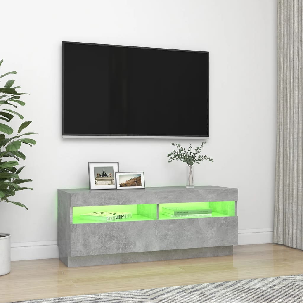 TV skrinka s LED svetlami betónová sivá 100x35x40 cm