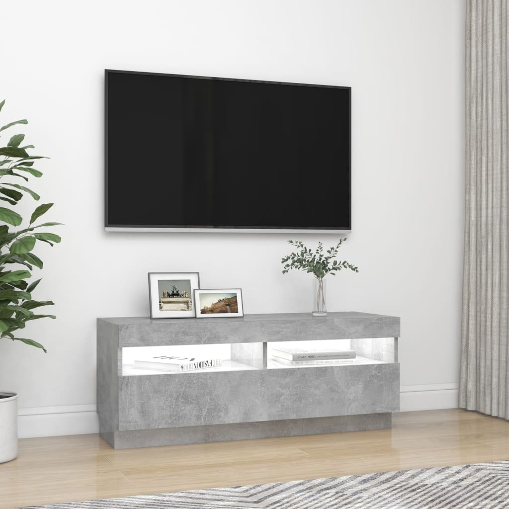 TV skrinka s LED svetlami betónová sivá 100x35x40 cm