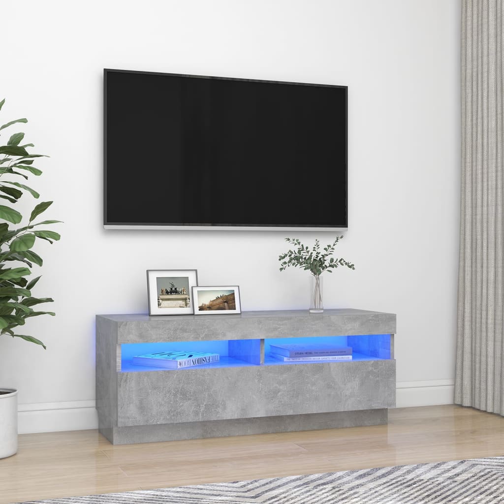 TV skrinka s LED svetlami betónová sivá 100x35x40 cm