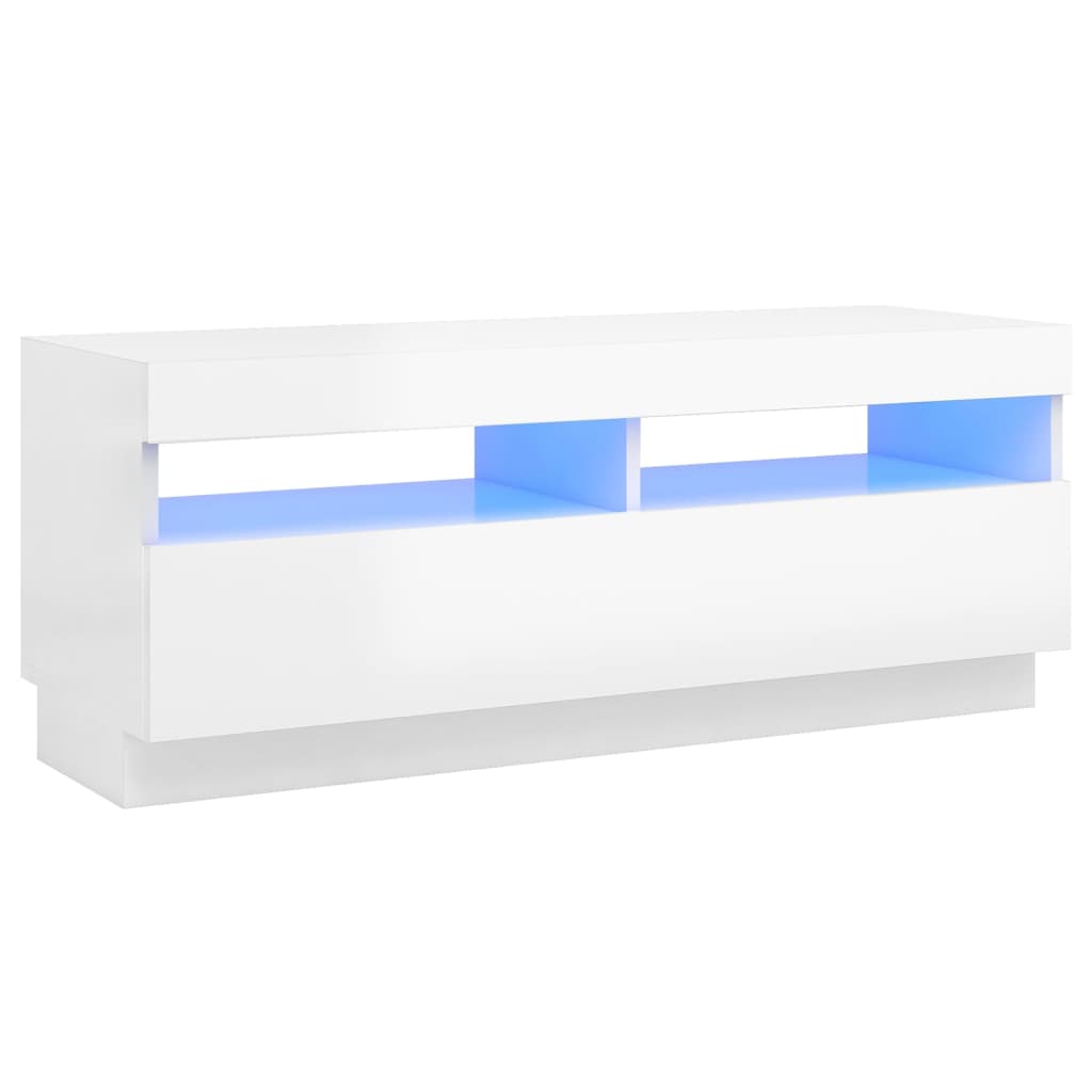 TV skrinka s LED svetlami lesklá biela 100x35x40 cm