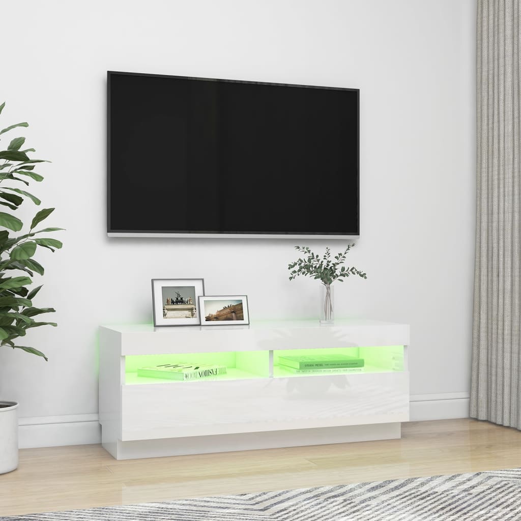 TV skrinka s LED svetlami lesklá biela 100x35x40 cm