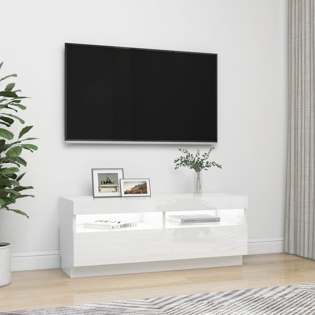 TV skrinka s LED svetlami lesklá biela 100x35x40 cm