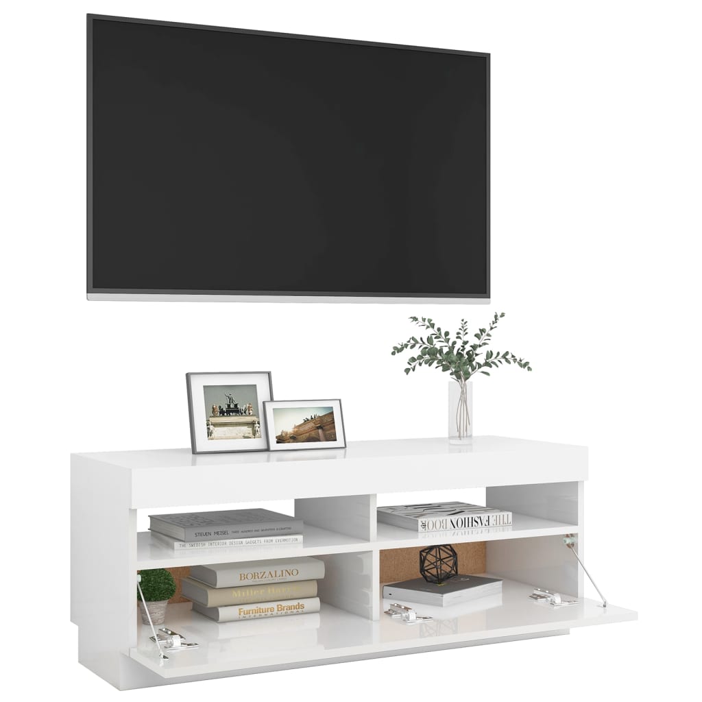 TV skrinka s LED svetlami lesklá biela 100x35x40 cm