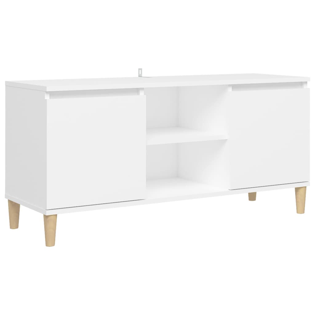 TV skrinka s nožičkami z masívneho dreva biela 103,5x35x50 cm
