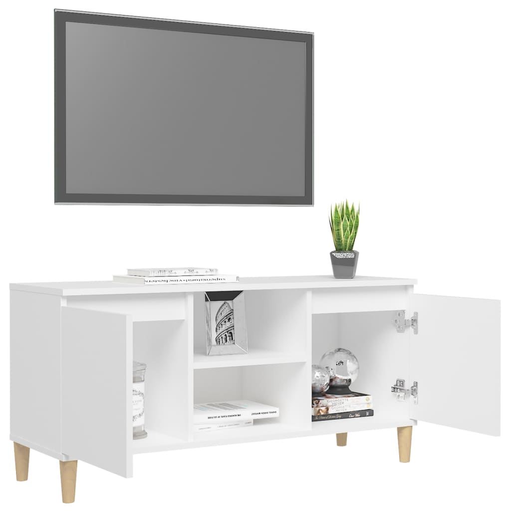 TV skrinka s nožičkami z masívneho dreva biela 103,5x35x50 cm