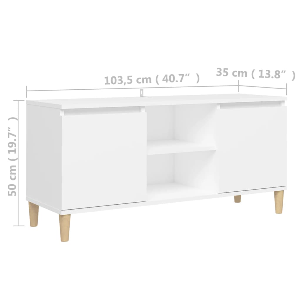 TV skrinka s nožičkami z masívneho dreva biela 103,5x35x50 cm