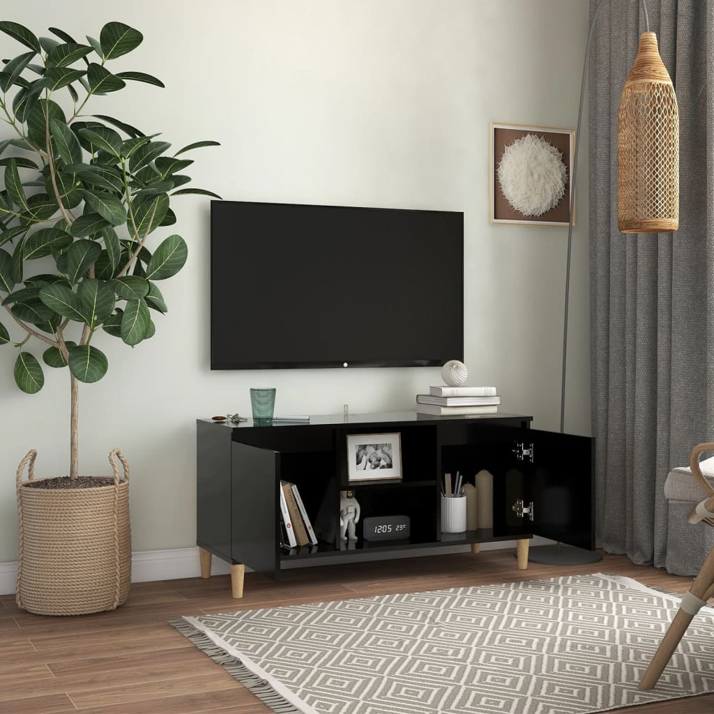 TV stolík nohy z masívneho dreva čierny 103,5x35x50cm