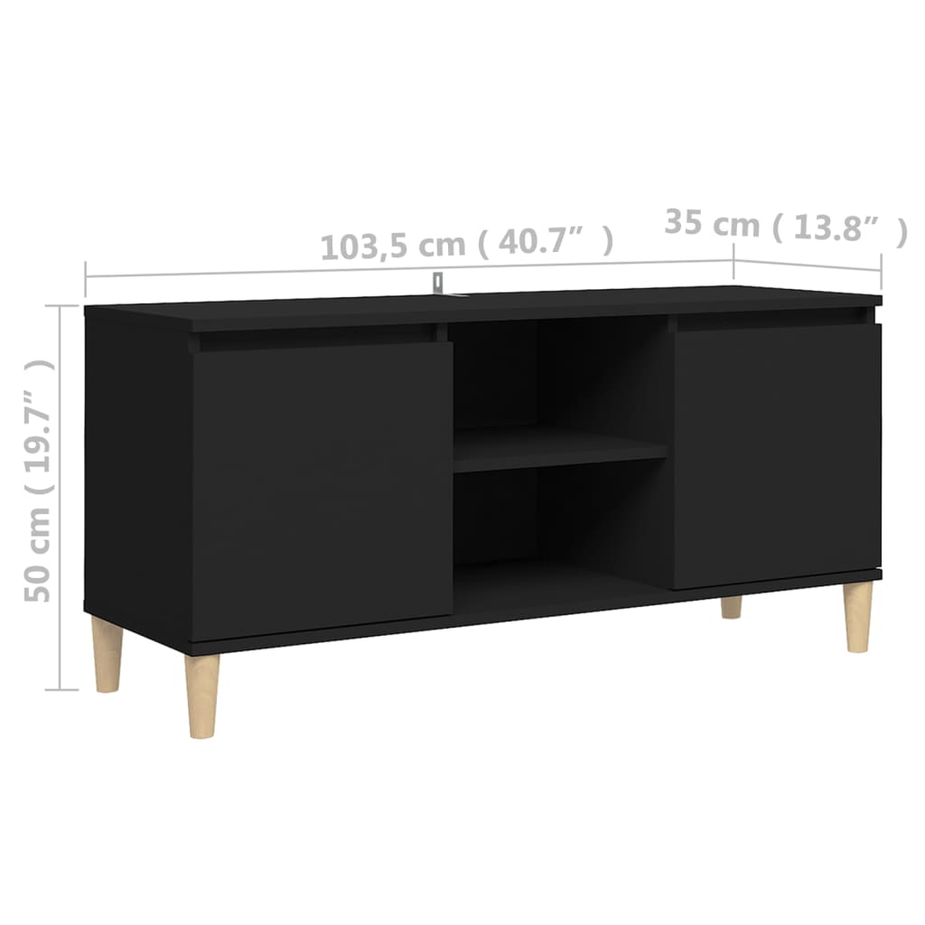 TV stolík nohy z masívneho dreva čierny 103,5x35x50cm