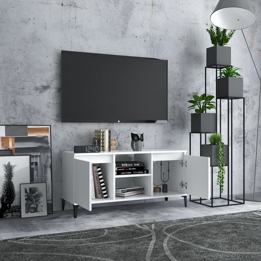 TV stolík kovové nohy biely 103,5x35x50 cm