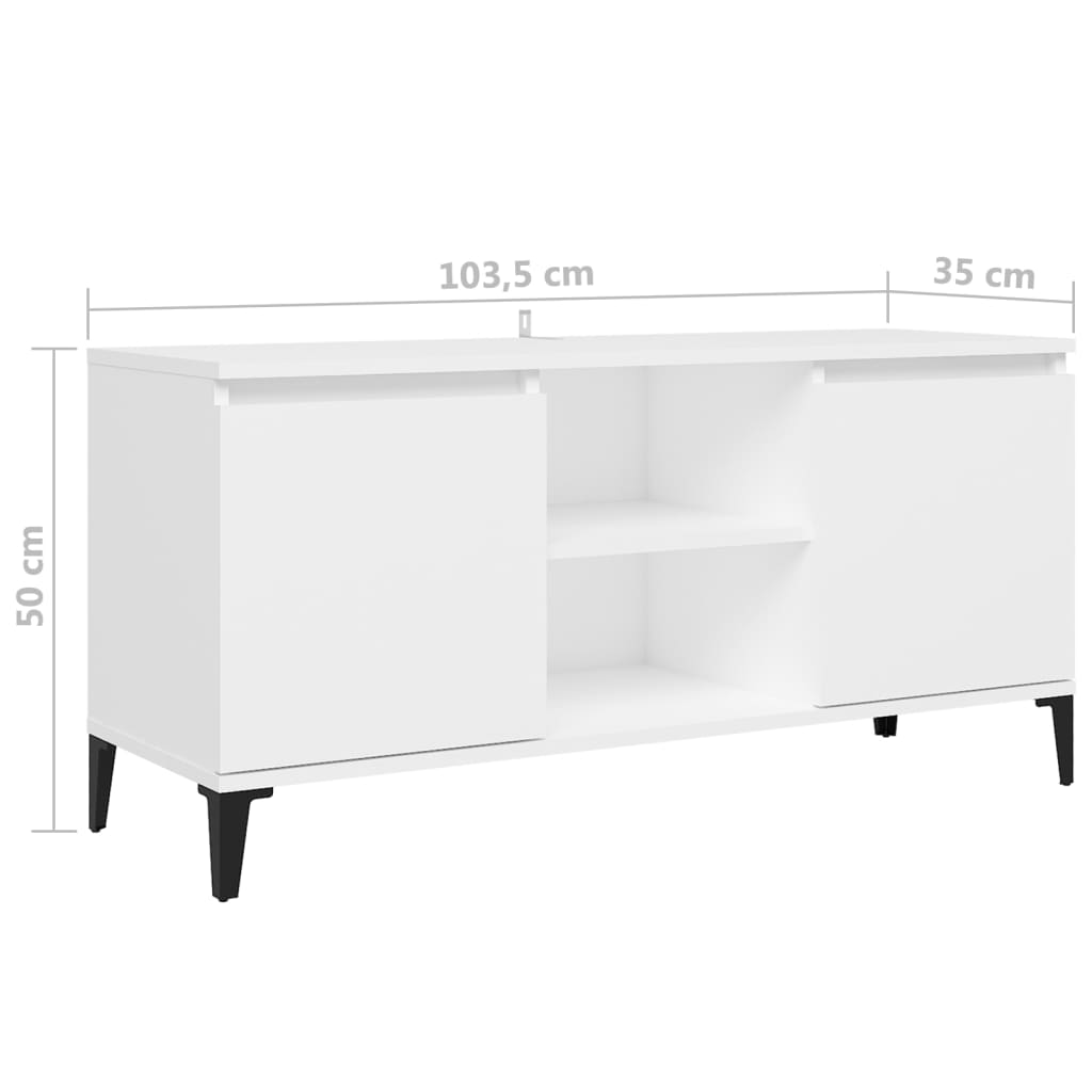 TV stolík kovové nohy biely 103,5x35x50 cm