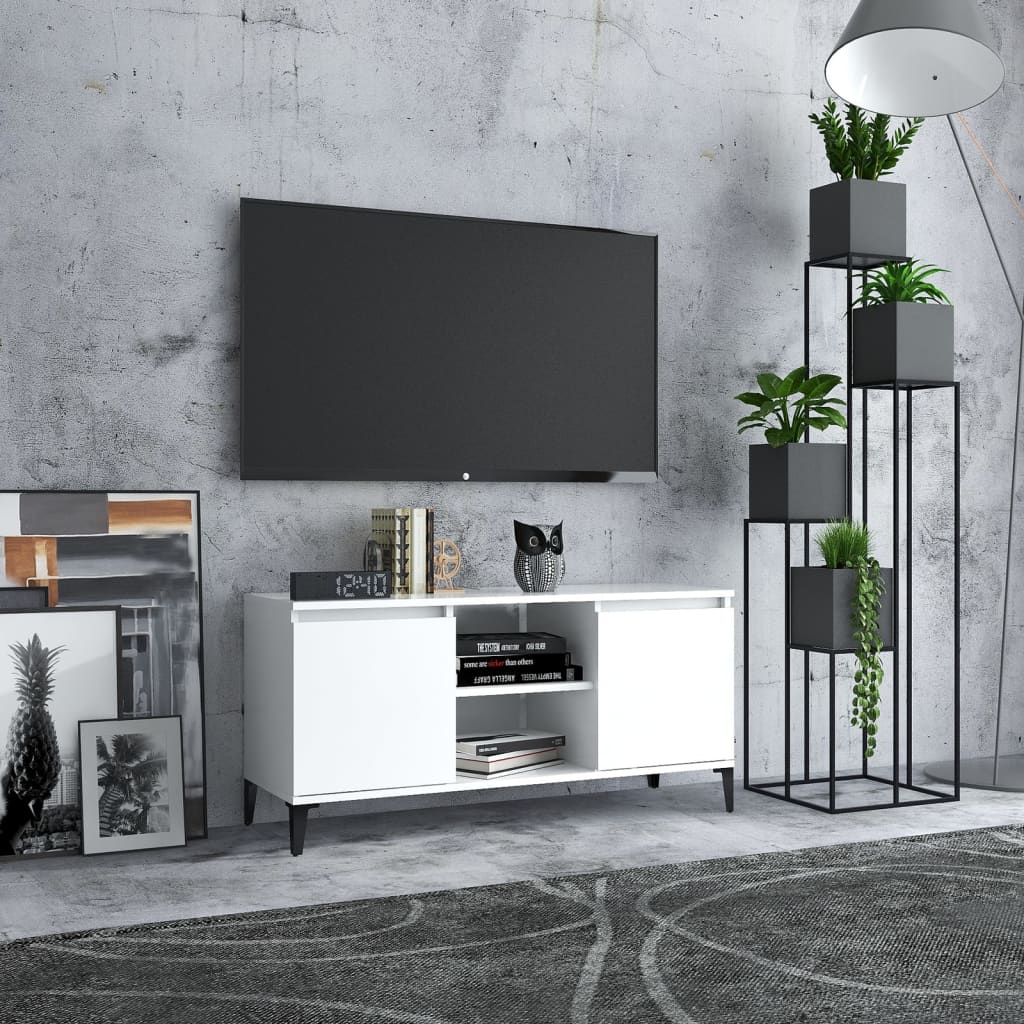 TV stolík kovové nohy biely 103,5x35x50 cm