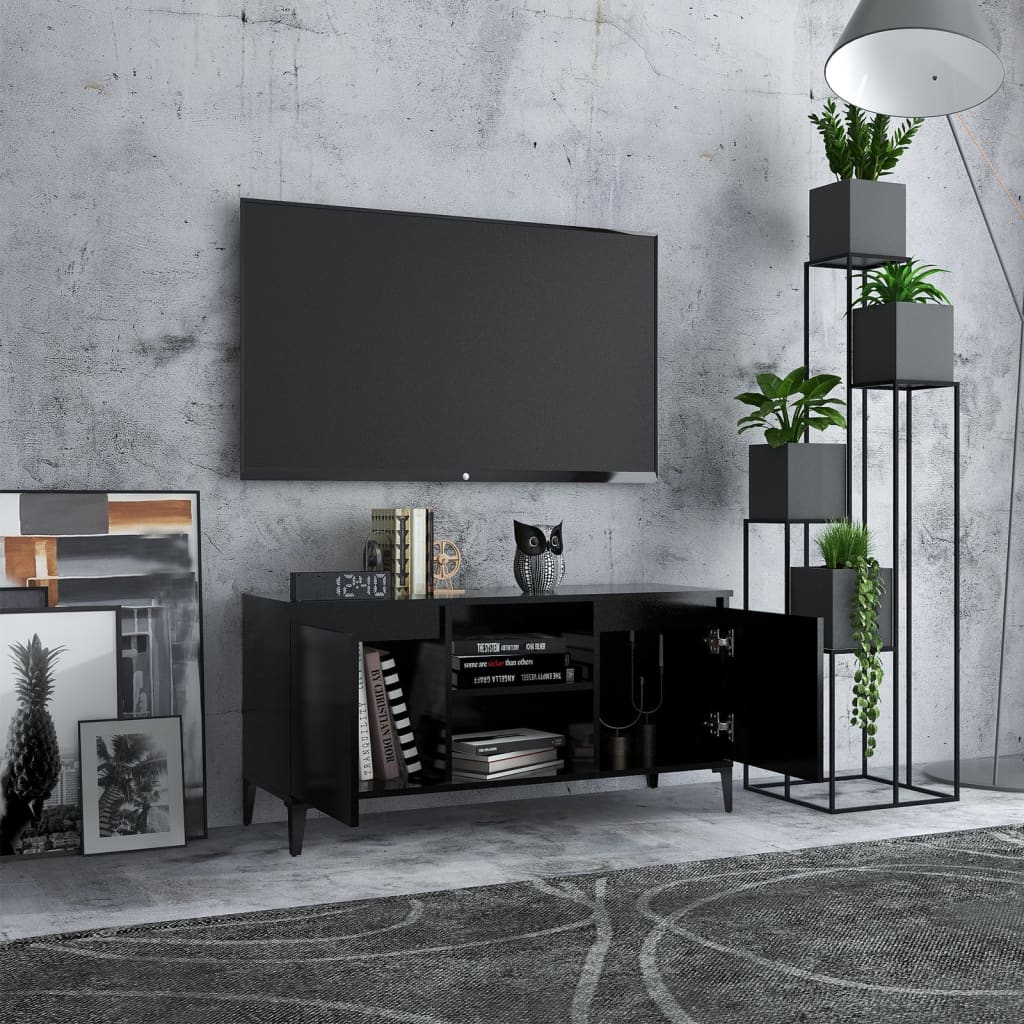 TV stolík kovové nohy lesklý čierny 103,5x35x50 cm