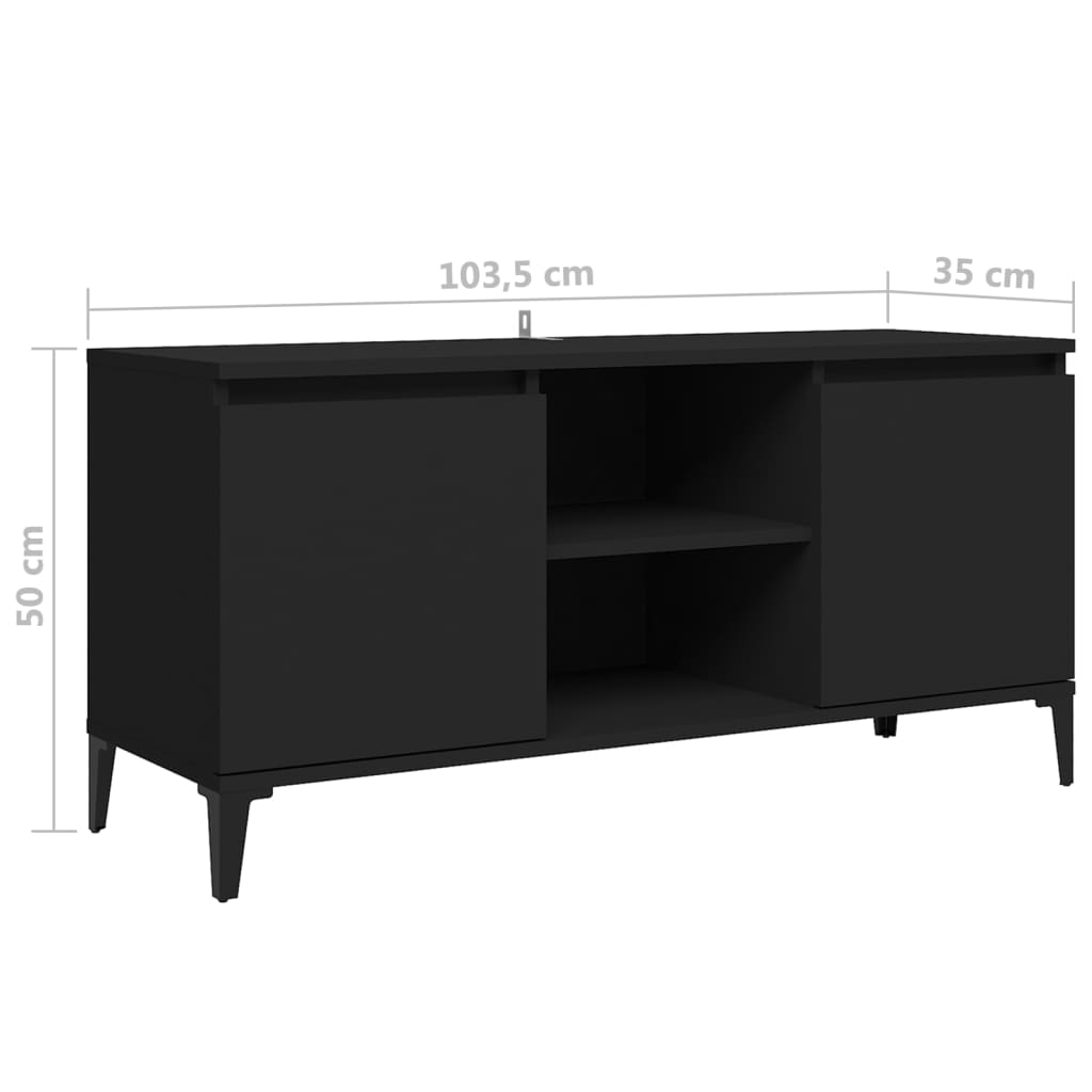TV stolík kovové nohy lesklý čierny 103,5x35x50 cm