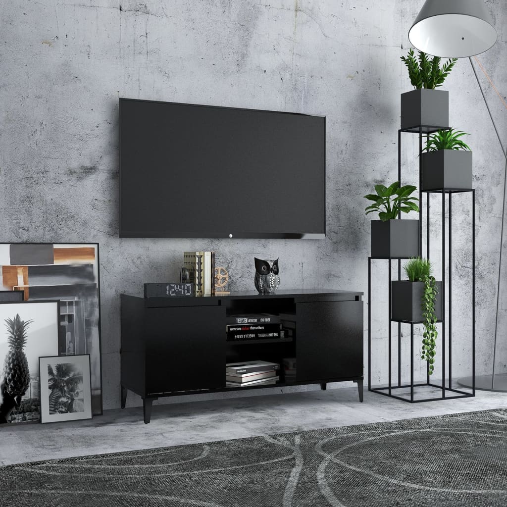 TV stolík kovové nohy lesklý čierny 103,5x35x50 cm