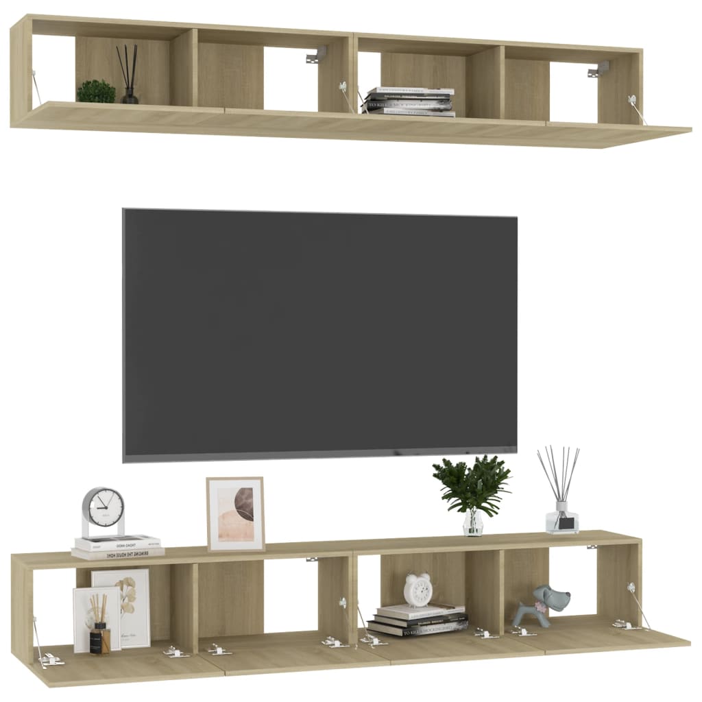 TV skrinky 4 ks, dub sonoma 100x30x30 cm, kompozitné drevo