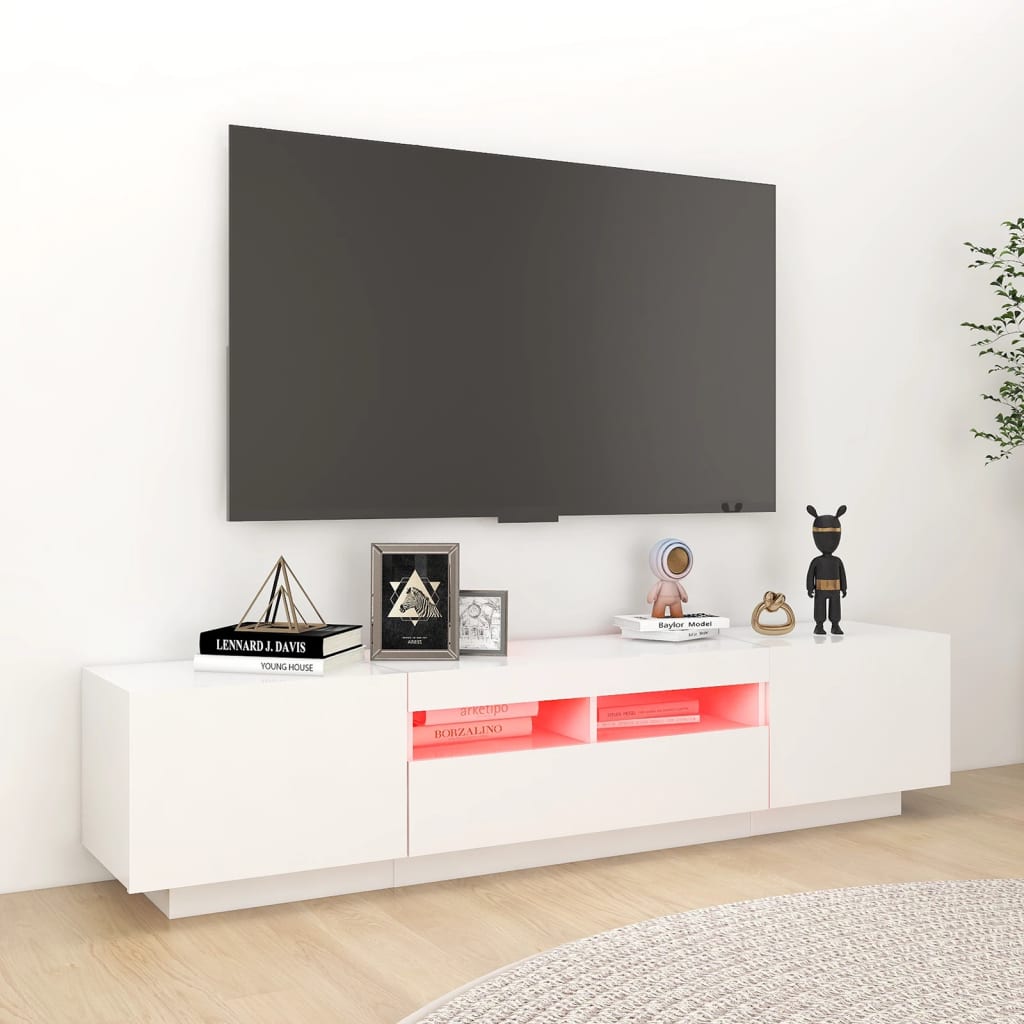 TV skrinka s LED svetlami biela 180x35x40 cm