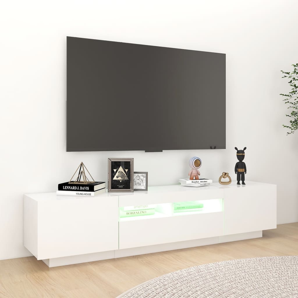 TV skrinka s LED svetlami biela 180x35x40 cm