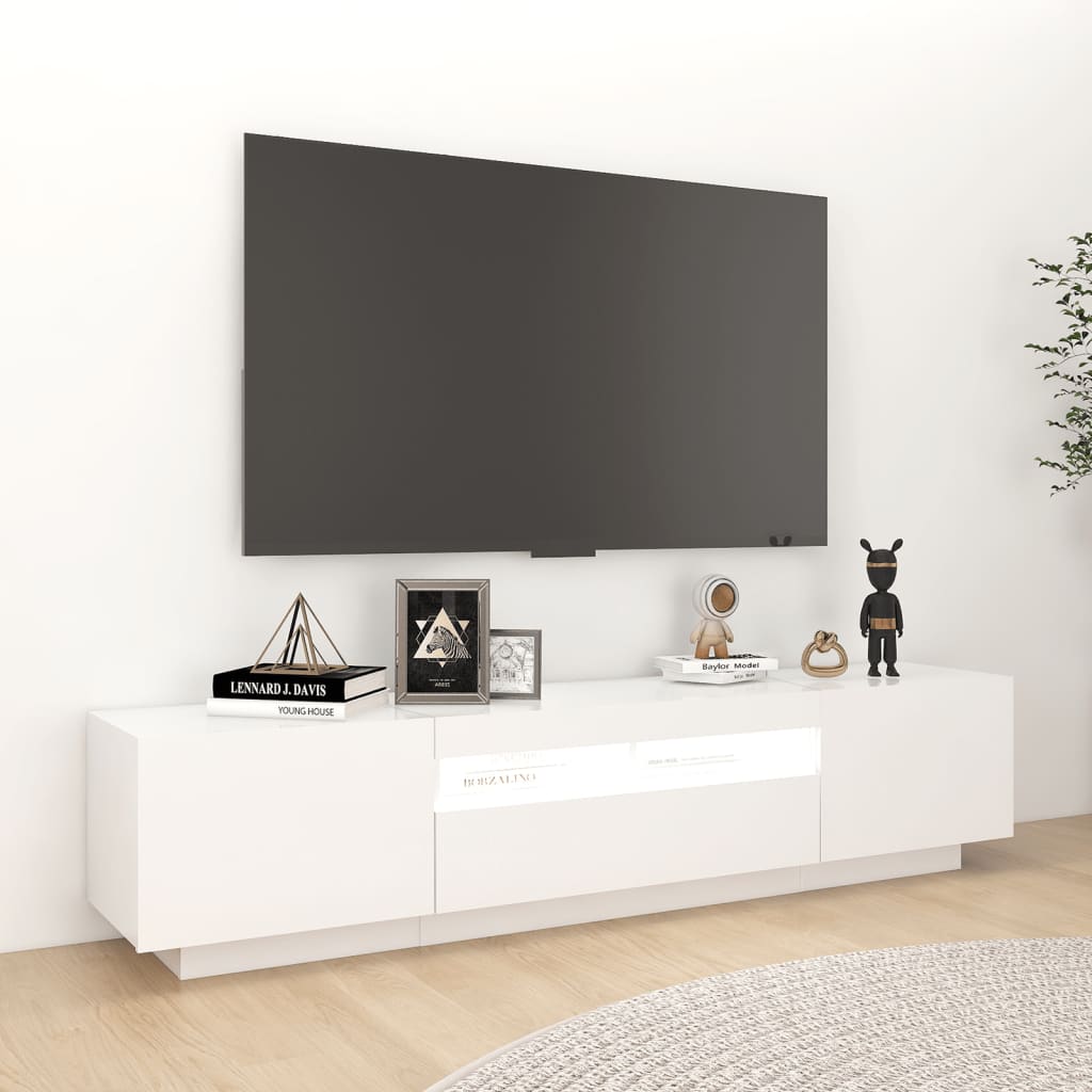 TV skrinka s LED svetlami biela 180x35x40 cm