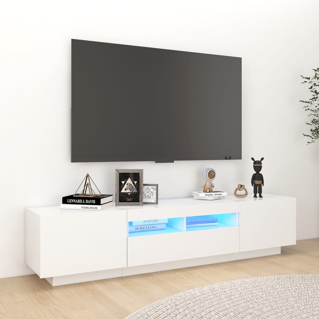 TV skrinka s LED svetlami biela 180x35x40 cm