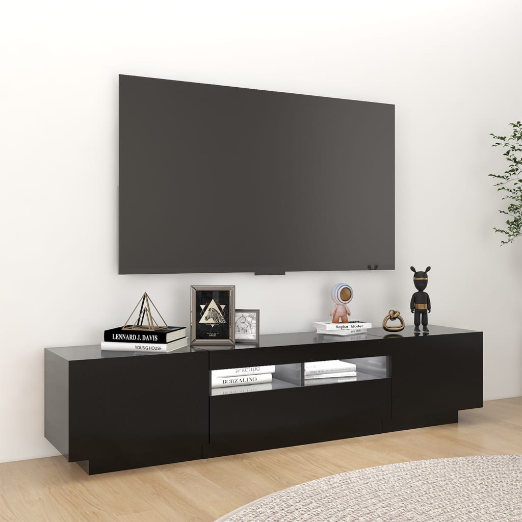 TV skrinka s LED svetlami čierna 180x35x40 cm