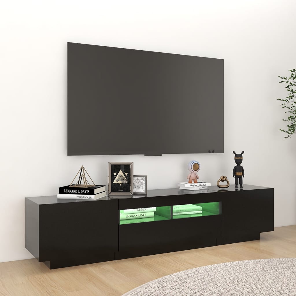 TV skrinka s LED svetlami čierna 180x35x40 cm