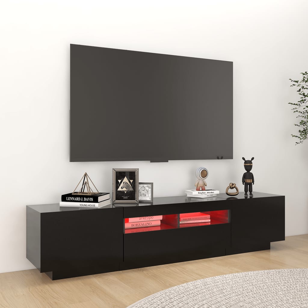 TV skrinka s LED svetlami čierna 180x35x40 cm