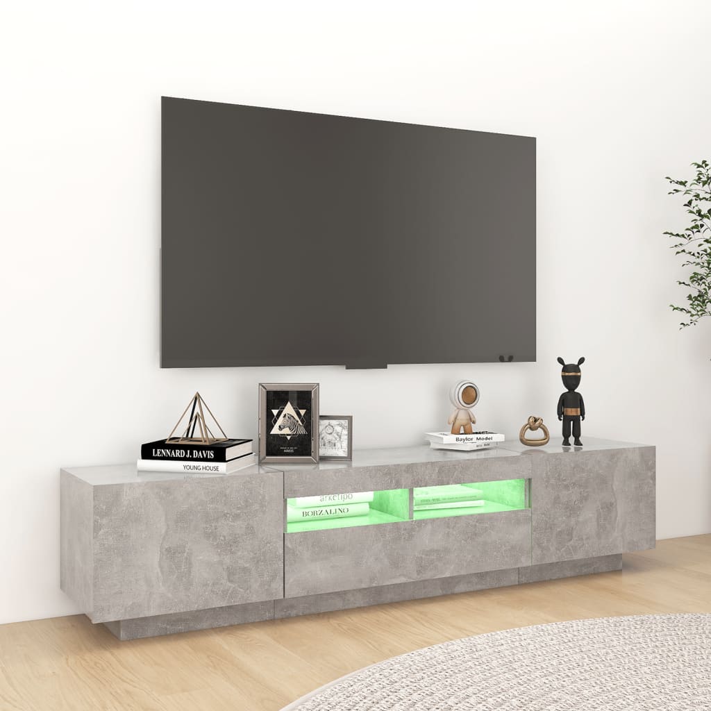 TV skrinka s LED svetlami betónovosivá 180x35x40 cm