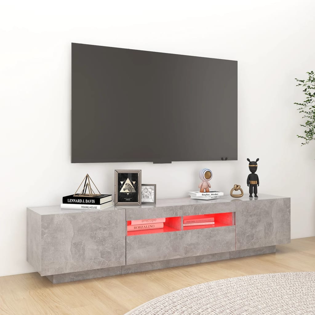 TV skrinka s LED svetlami betónovosivá 180x35x40 cm