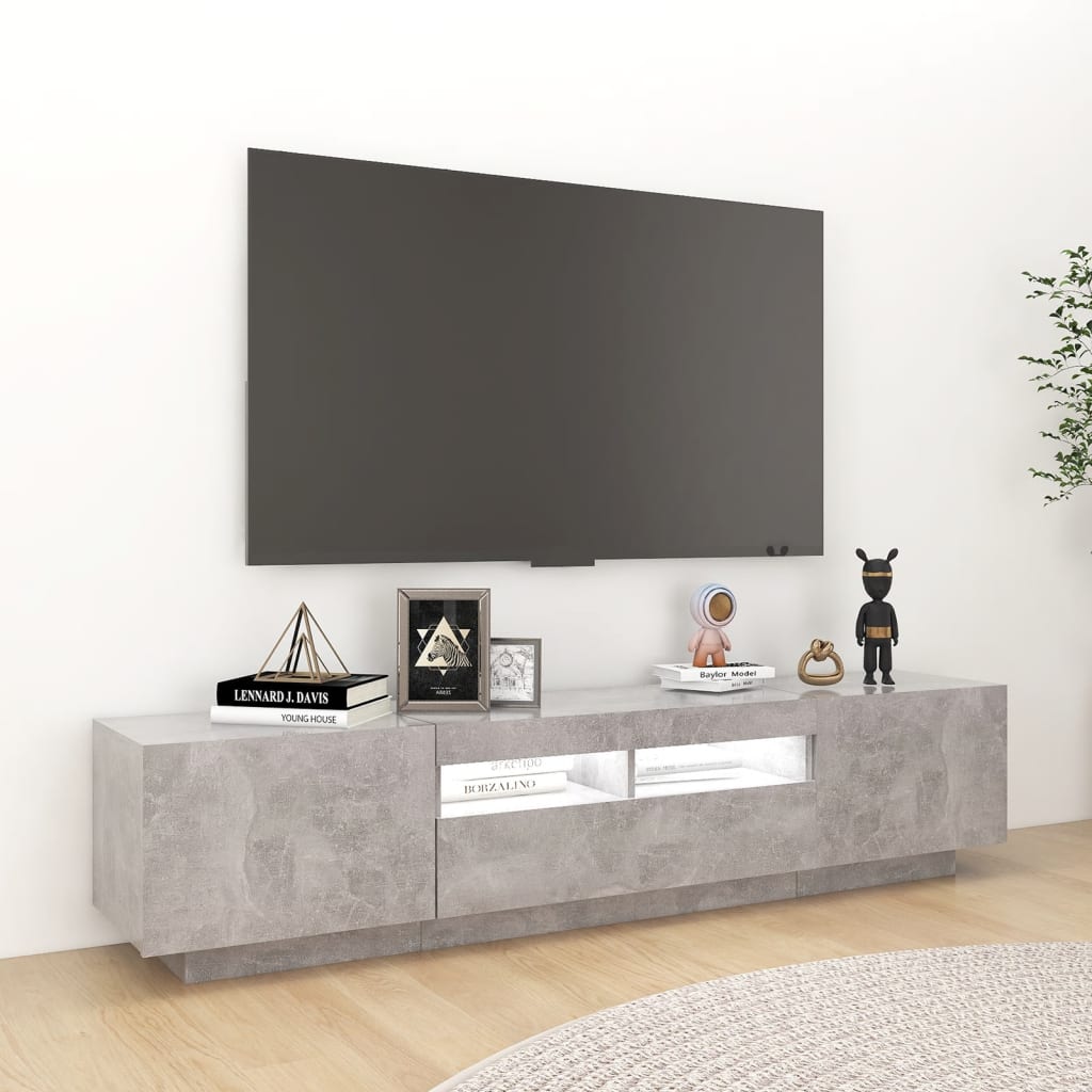 TV skrinka s LED svetlami betónovosivá 180x35x40 cm