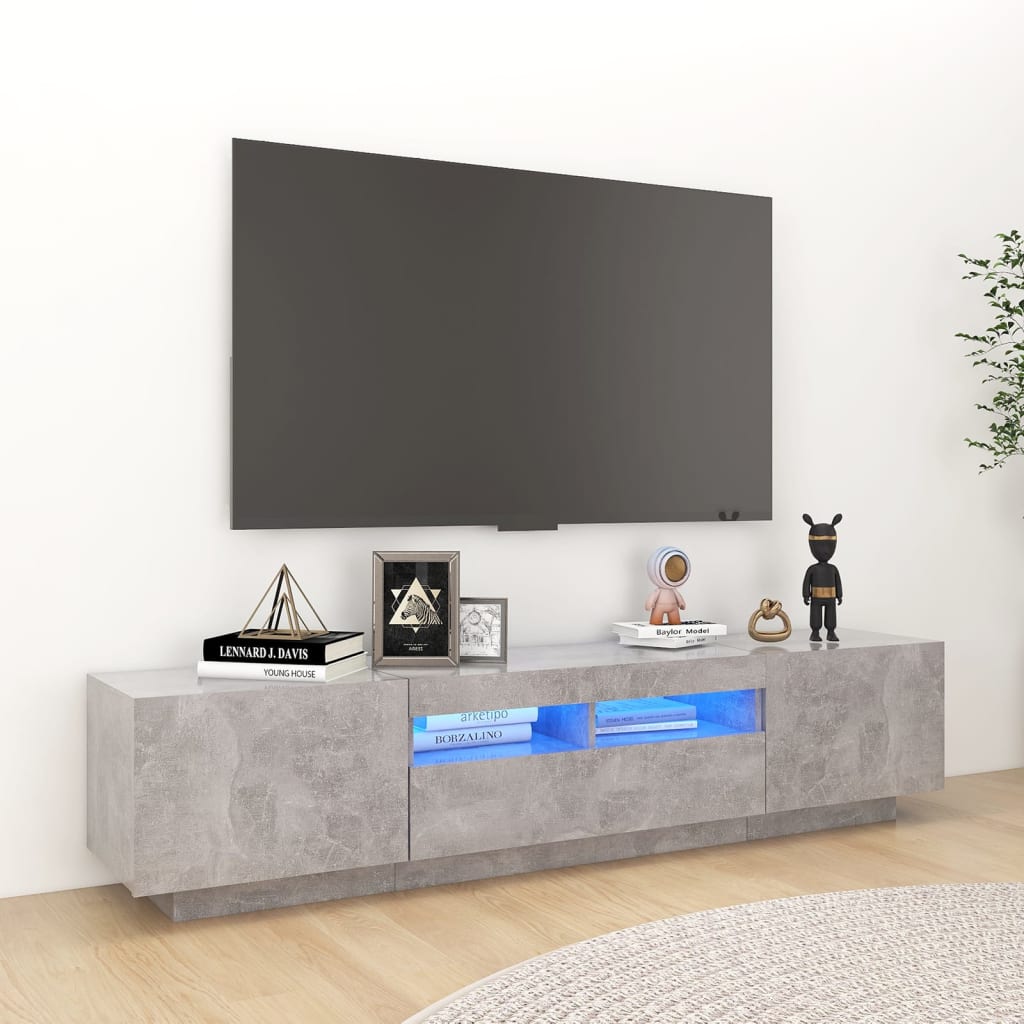 TV skrinka s LED svetlami betónovosivá 180x35x40 cm