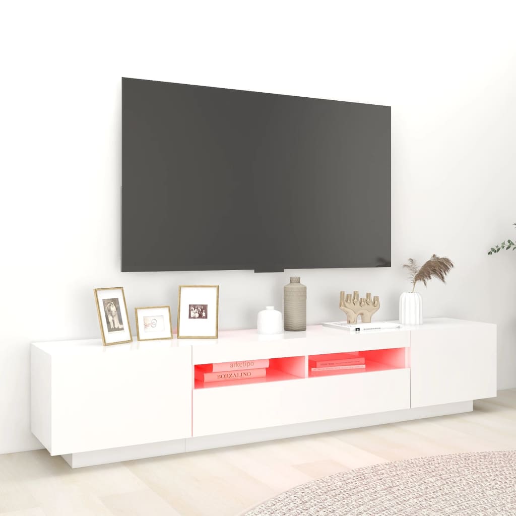 TV skrinka s LED svetlami biela 200x35x40 cm