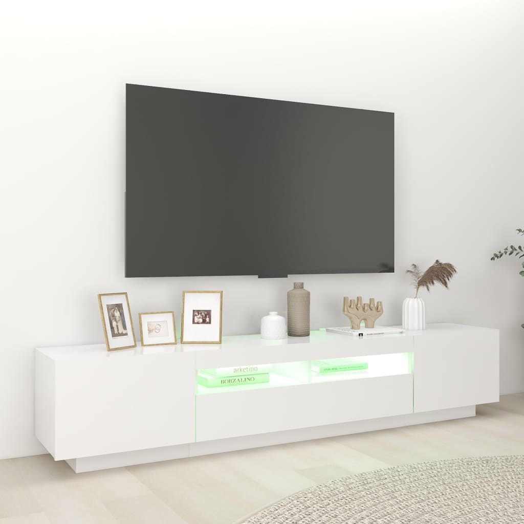 TV skrinka s LED svetlami biela 200x35x40 cm