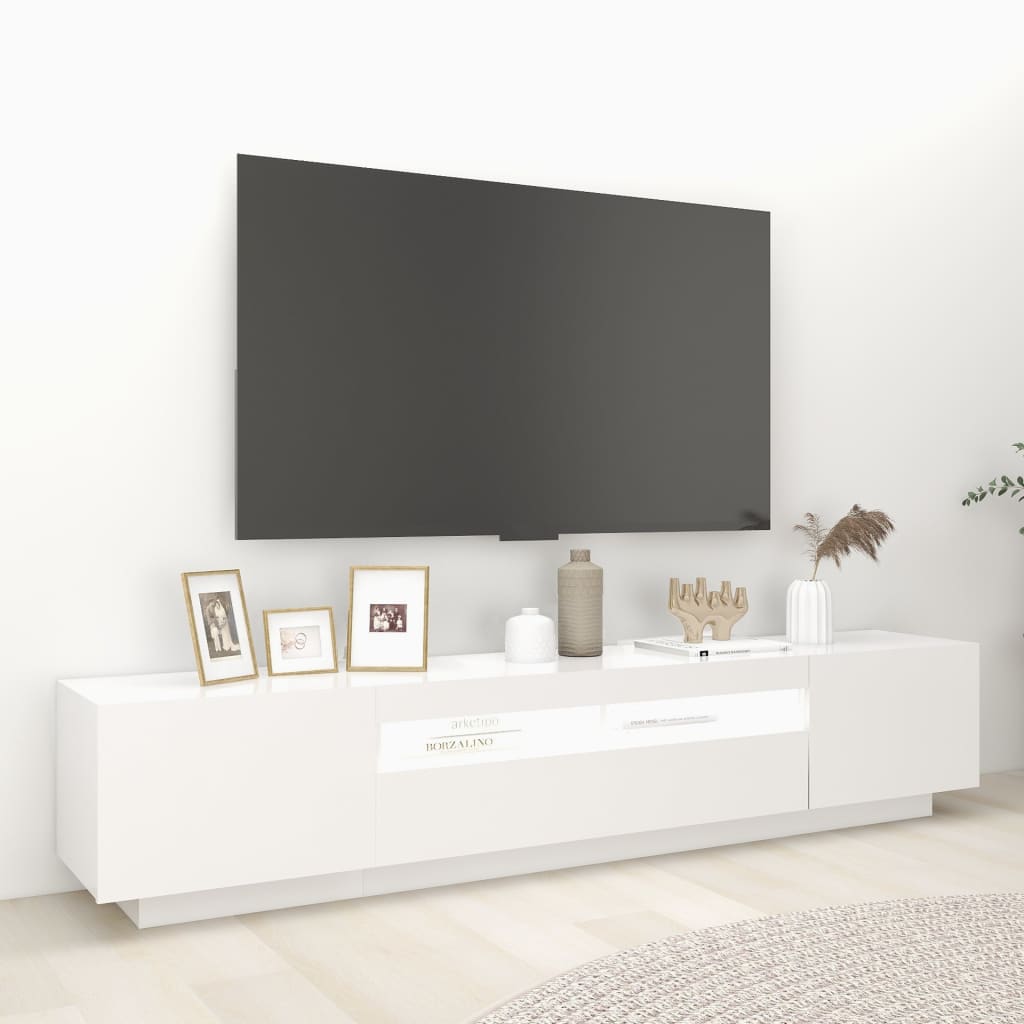 TV skrinka s LED svetlami biela 200x35x40 cm