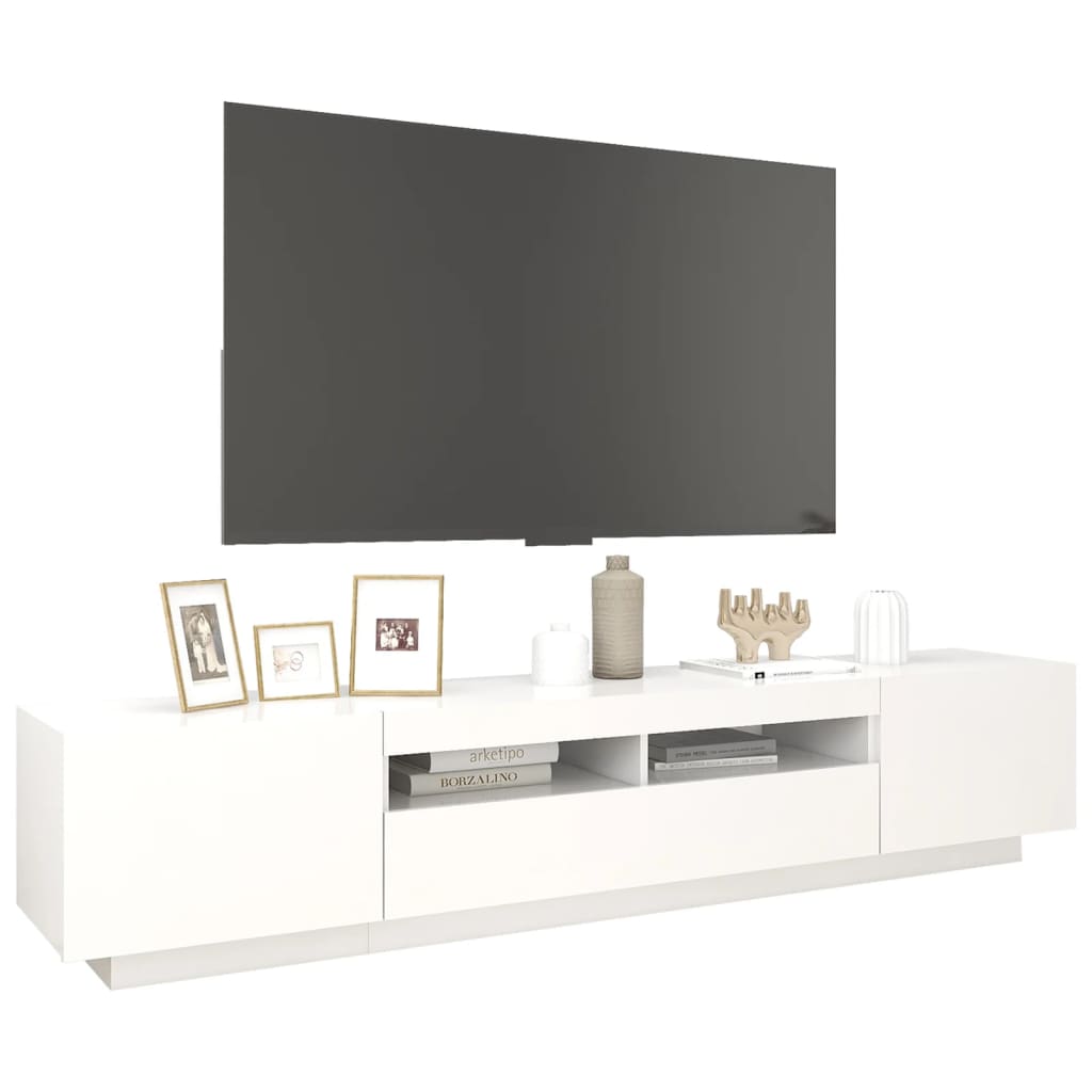 TV skrinka s LED svetlami biela 200x35x40 cm
