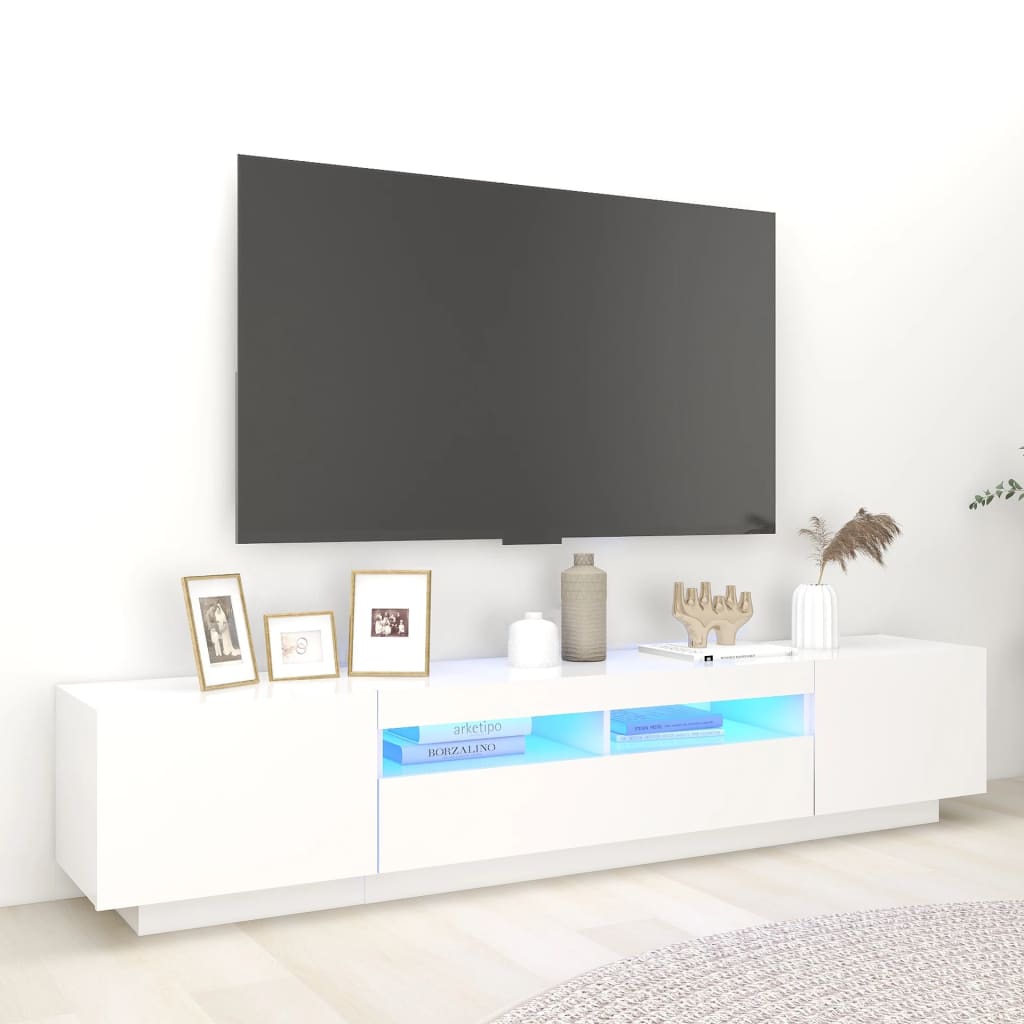 TV skrinka s LED svetlami biela 200x35x40 cm