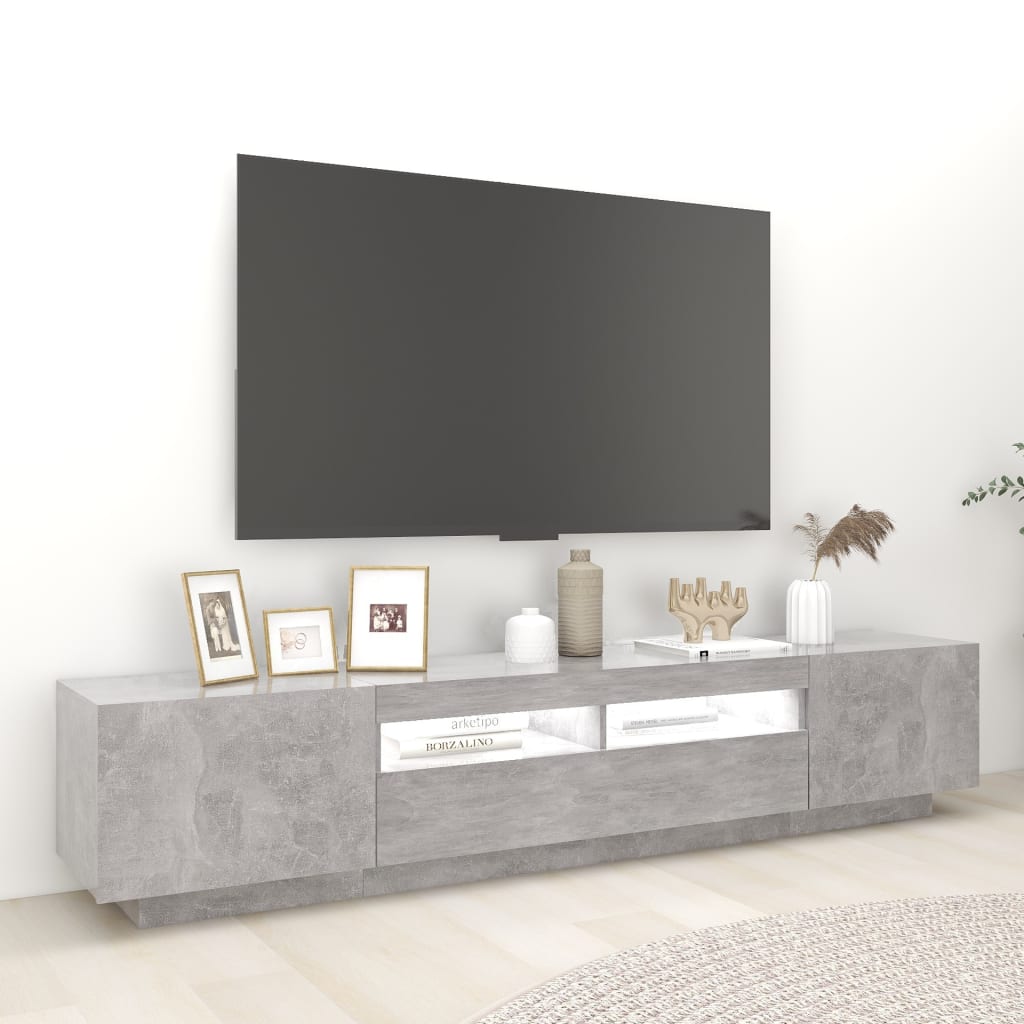 TV skrinka s LED svetlami betónovo-sivá 200x35x40 cm