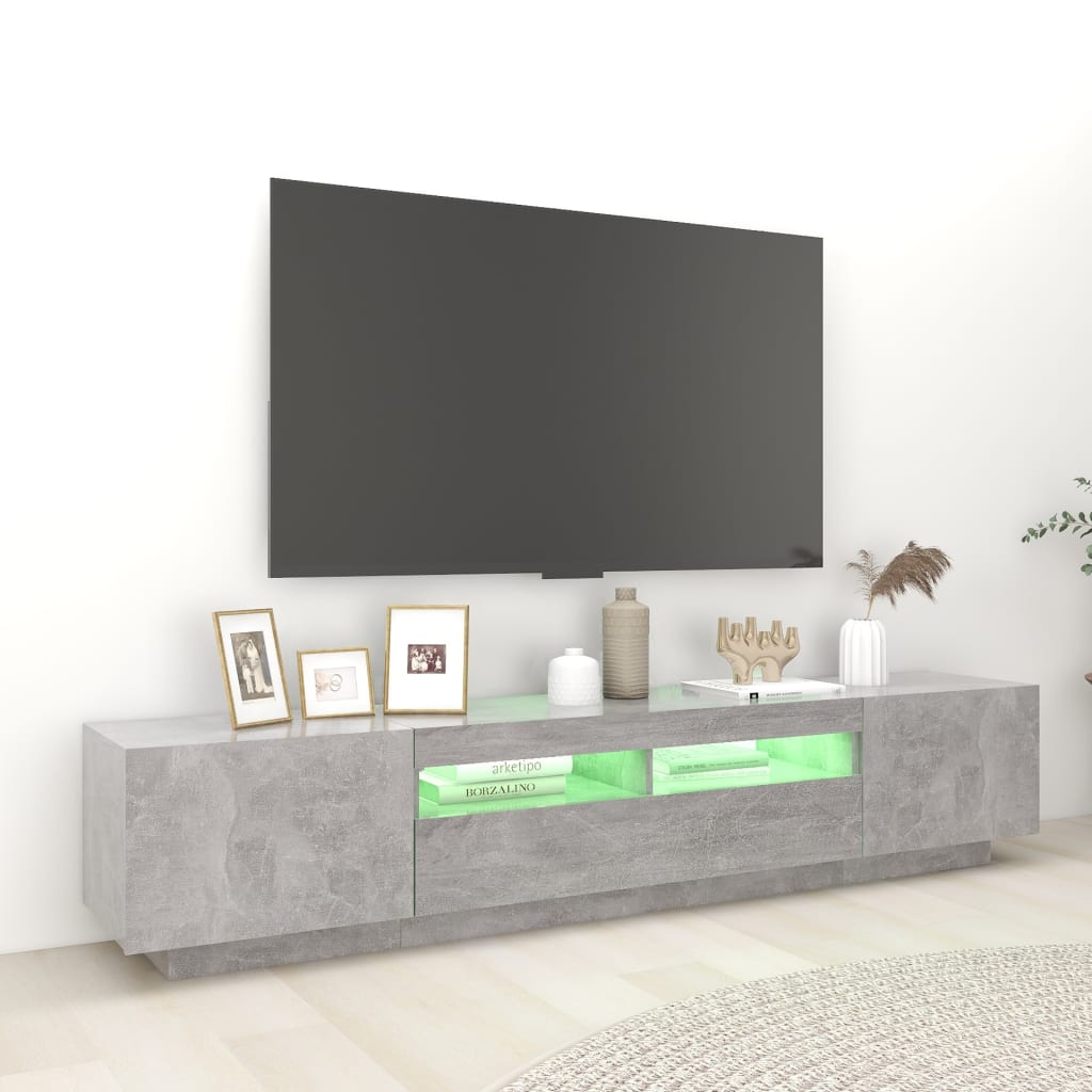 TV skrinka s LED svetlami betónovo-sivá 200x35x40 cm