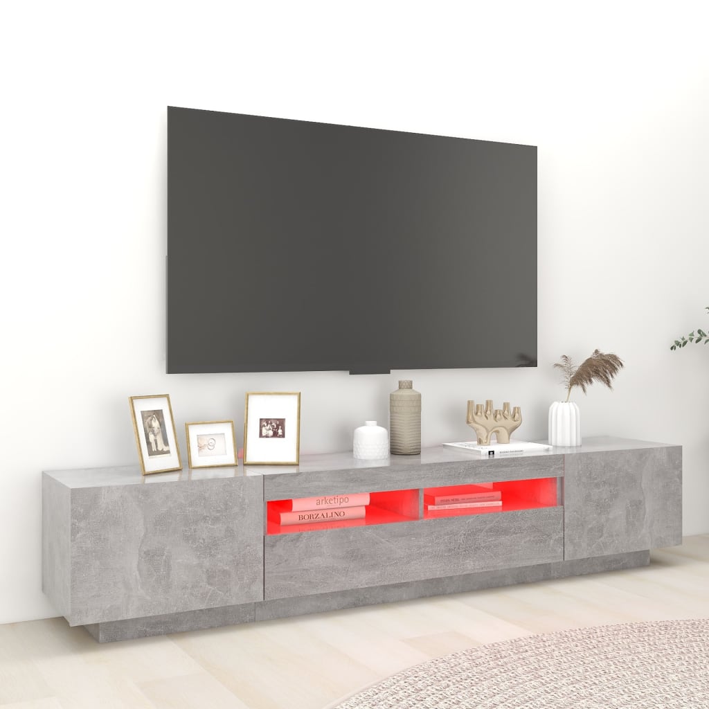 TV skrinka s LED svetlami betónovo-sivá 200x35x40 cm