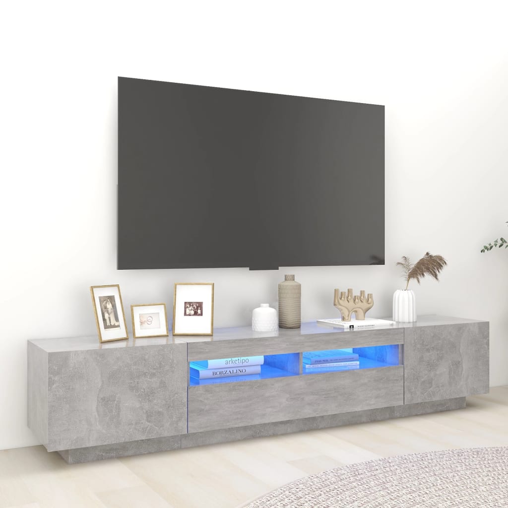 TV skrinka s LED svetlami betónovo-sivá 200x35x40 cm