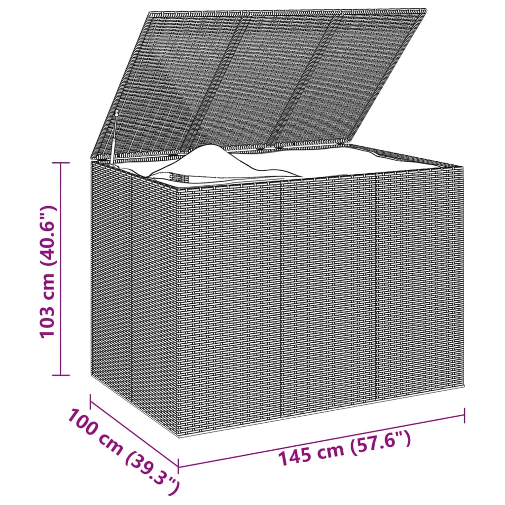 Záhradný box na vankúše z polyratanu 145x100x103 cm čierny
