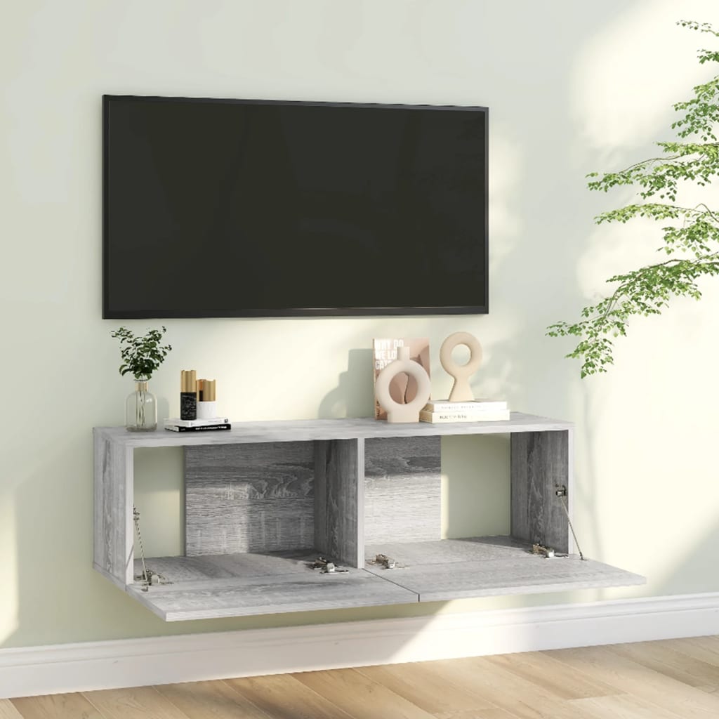 Nástenná TV skrinka sivá sonoma 100x30x30 cm spracované drevo