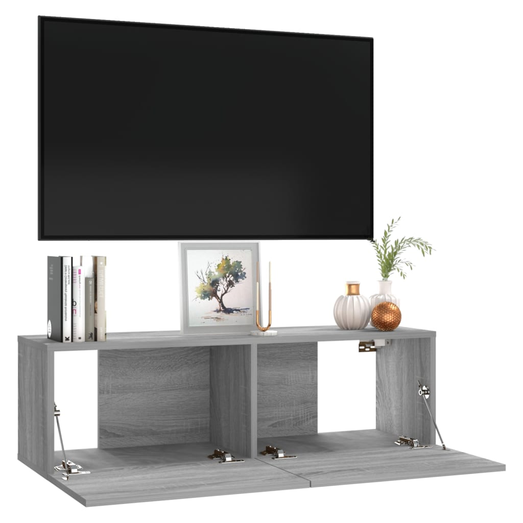 Nástenná TV skrinka sivá sonoma 100x30x30 cm spracované drevo