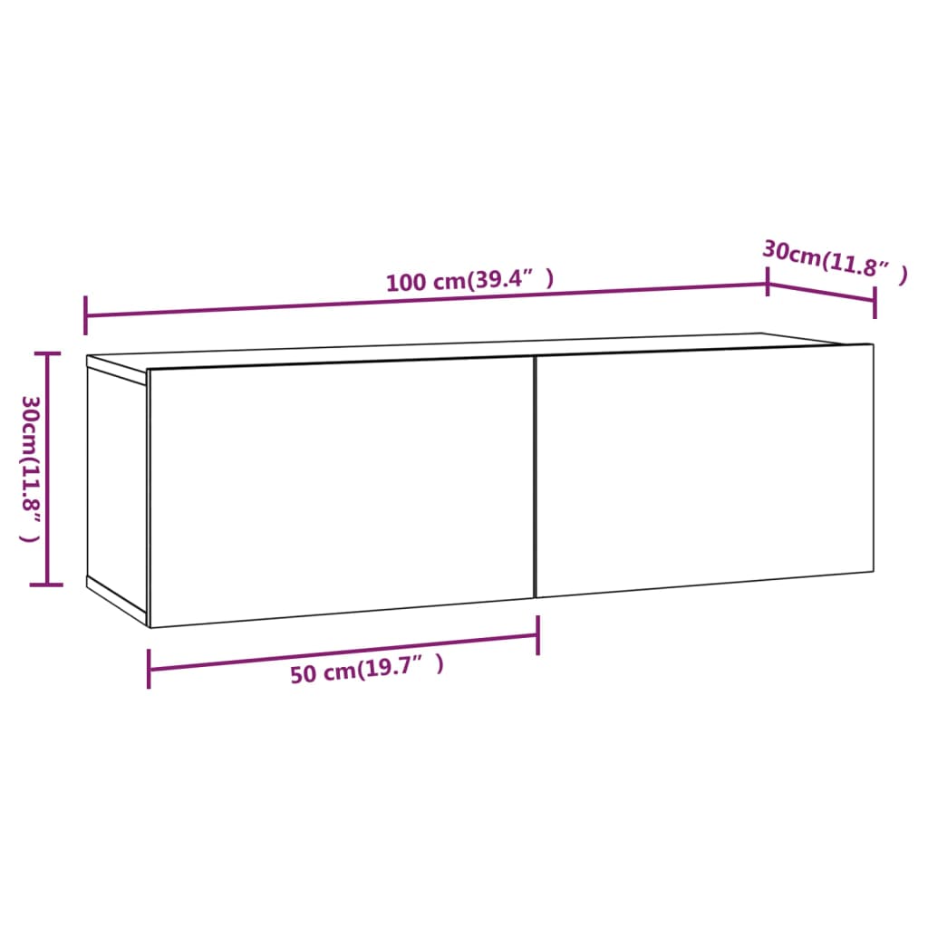 Nástenná TV skrinka sivá sonoma 100x30x30 cm spracované drevo